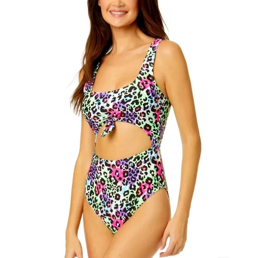 NWT Salt + Cove Neon Leopard Print Cut-Out One-Piece Swimsuit - XS - Picture 4 of 6